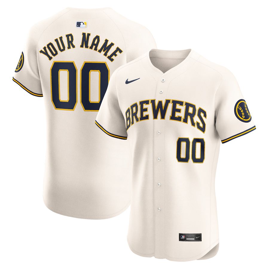 Men Milwaukee Brewers Nike Cream Home Elite Custom MLB Jersey->customized mlb jersey->Custom Jersey